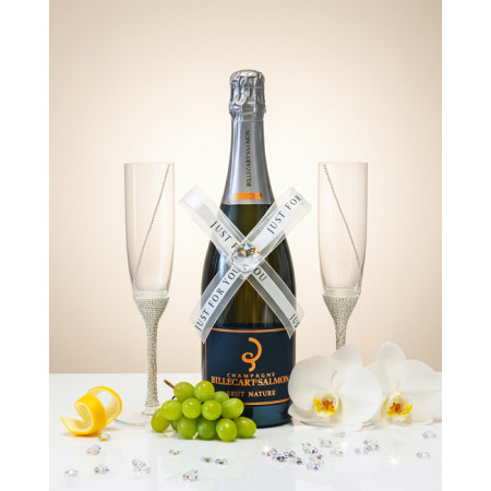 Billecart-Salmon Brut Nature Champagne and flutes wedding set