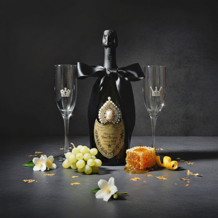 Dom Perignon Brut Champagne & King & Queen  luxury flutes