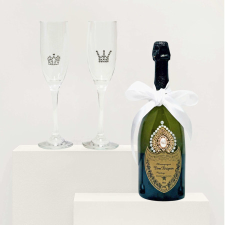 Dom Perignon Brut Champagne & King & Queen  luxury flutes