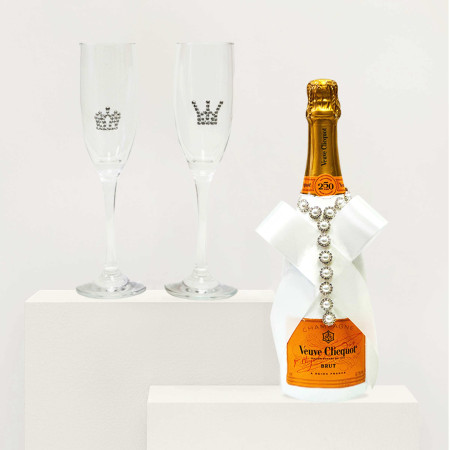 Tiffany Toasting Flutes & Veuve Clicquot Champagne Wedding Gift Set