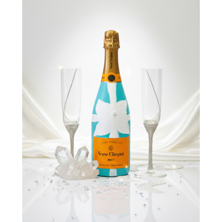 Handpainted Veuve Clicquot Champagne + Tiffany & Co custom design flutes
