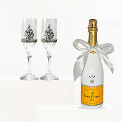 Veuve Clicquot Champagne And Crystal-Adorned Wedding Toast Flutes Gift Set