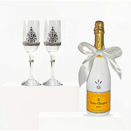 Veuve Clicquot Champagne And Crystal-Adorned Wedding Toast Flutes Gift Set
