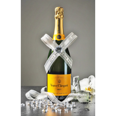 Veuve Clicquot Champagne And Flutes Adorned with Pearls & Rhinestones