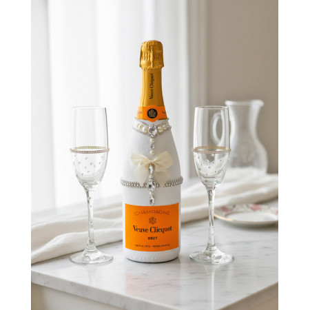 Hand-Painted Veuve Clicquot Champagne And Flutes Gift Set