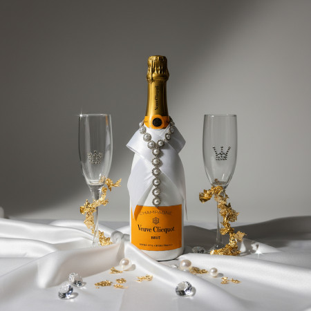 Tiffany Toasting Flutes & Veuve Clicquot Champagne Wedding Gift Set