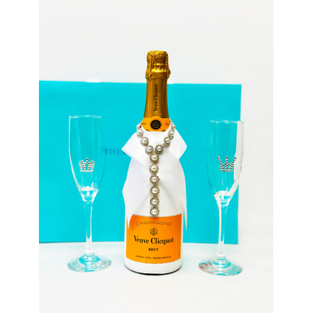 Tiffany Toasting Flutes & Veuve Clicquot Champagne Wedding Gift Set