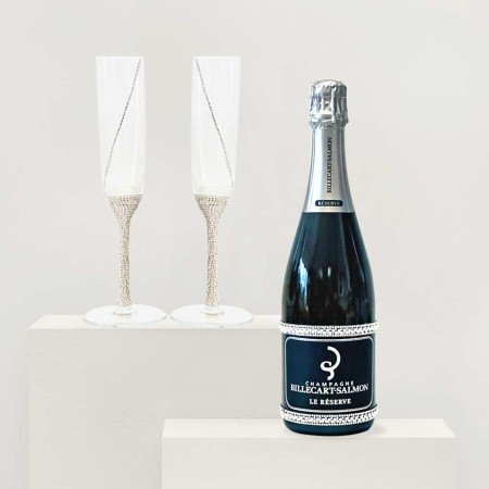 Billecart Salmon La Reserve and custom Tiffany&Co flutes wedding set