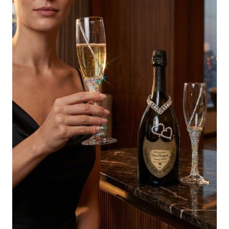 Tiffany Toasting Flutes & Dom Pérignon Champagne Wedding Gift Set