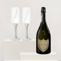 Dom Pérignon Wedding Gift Set with Tiffany Crystal Toasting Flutes