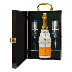 Hand-Painted Veuve Clicquot Champagne And Flutes Gift Set Hand-Painted Veuve Clicquot Champagne And Flutes Gift Set