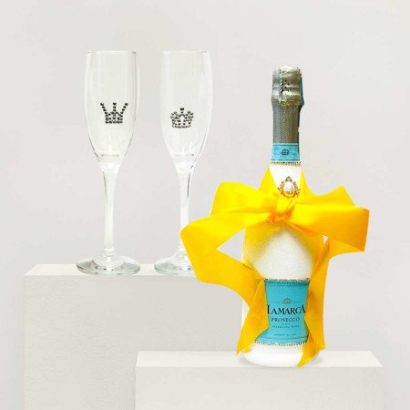 Hand Painted Prosecco & Flutes Gift Set