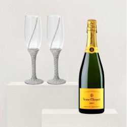 Handpainted Veuve Clicquot Champagne + Tiffany & Co custom design flutes