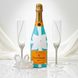 Handpainted Veuve Clicquot Champagne + Tiffany & Co custom design flutes