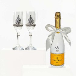 Veuve Clicquot Champagne And Crystal-Adorned Wedding Toast Flutes Gift Set