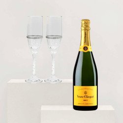Crystal Design Sparkling Veuve Clicquot And Flutes Wedding Gift Set