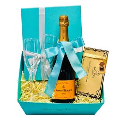 Veuve Clicquot Champagne Gift Set with Godiva Chocolates & Tiffany-Inspired Presentation