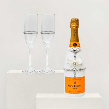 Hand Painted Veuve Clicquot & Flutes Set