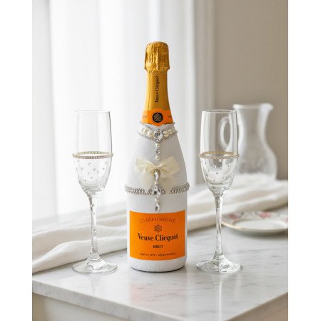 Hand Painted Veuve Clicquot & Flutes Set