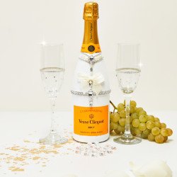 Hand-Painted Veuve Clicquot Champagne And Flutes Gift Set