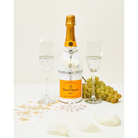Hand Painted Veuve Clicquot & Flutes Set