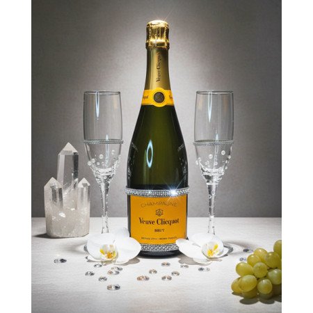 Crystal Design Sparkling Veuve Clicquot And Flutes Wedding Gift Set