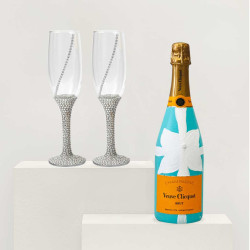 Handpainted Veuve Clicquot Champagne + Tiffany & Co custom design flutes