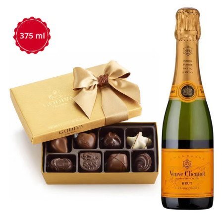 Veuve Clicquot Yellow Label Brut 375ml & Godiva 8pc Chocolate Gift Set