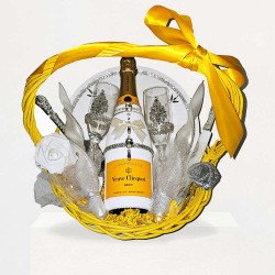 Luxurious Veuve Clicquot Wedding Gift Basket with Tableware Set