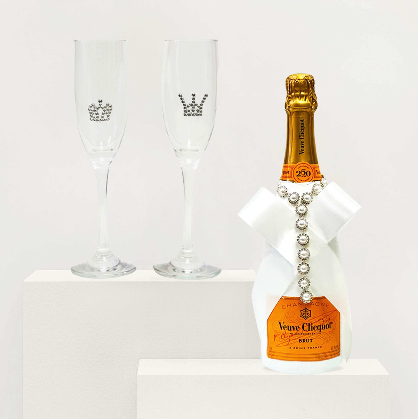 Tiffany Toasting Flutes & Veuve Clicquot Champagne Wedding Gift Set
